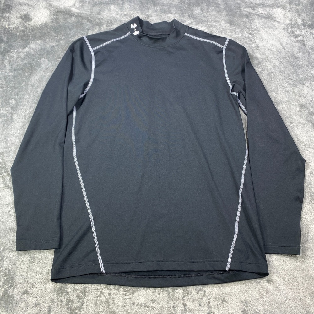 Under Armour Coldgear Shirt Men Medium Black Fitted Mock Neck Running Gym Active